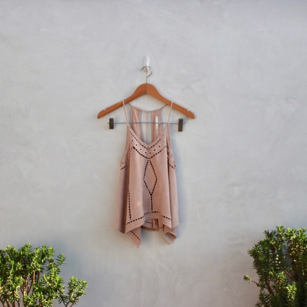 J.O.A blush/light pink suede open back top